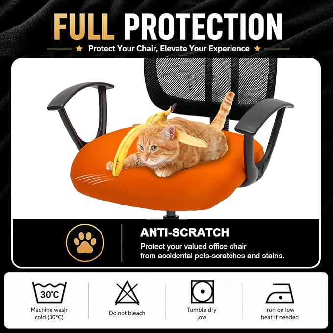 DIVA EN CAMINO DEC Stretchable Desk Office Chair Seat Cushion Covers - Universal Spandex Computer Chair Slipcover - Removable Washable Cushion Protectors Anti-Scratch for Dogs, Cats, Pets (Orange)