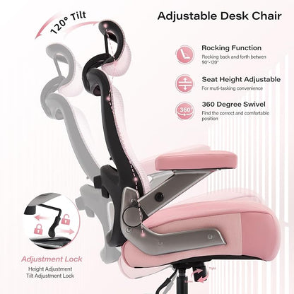 Big and Tall Office Chair 600lbs with 3D Flip Arms, Heavy Duty Large Executive Computer Desk Chair Ergonomic Mesh High Back Plus Size Chair for Adults