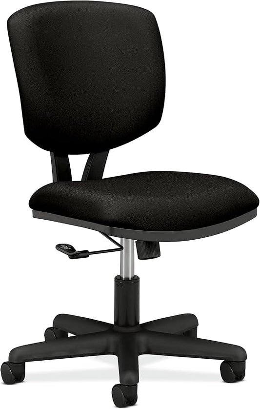 HON Volt Ergonomic Office Chair with Fabric Seat and Back, Armless Desk and Computer Chair with Adjustable Center‑Tilt Recline and Wheels for Home Office or Workstation, Black
