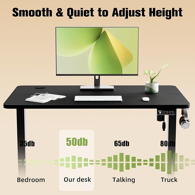 ERGOMAKER Electric Standing Desk, 39.3" x 23.6" Height Adjustable Sit Stand Desk with Splice Board for Home Office, Computer Desk Memory Preset (Black Frame, Black Desktop)