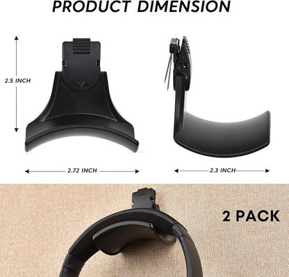 Fabric Wall Headphone Stand for Office, Cubicle Headphone Holder for Work Decor, Space-Saving Hanger Cubicle Accessories for Women Men Desk Organizer, Black (2 Pack)