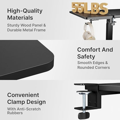PEGZONE Desk Extender Tray, 24" x 12", with Laptop Holder, Medium, Black | Desk Extension, Clamp on Desk Shelf, Clamp On Keyboard Tray for Office and Home, Workstation Organizer