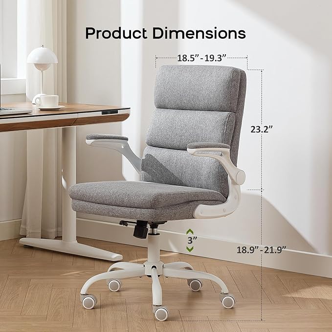 amseatec Office Chair Adjustable Desk Chair Mid Back Executive Comfortable Fabric Ergonomic Back Support Home Computer Chair with Padded Flip-up Armrest Swivel Wheels (Cement Gray)