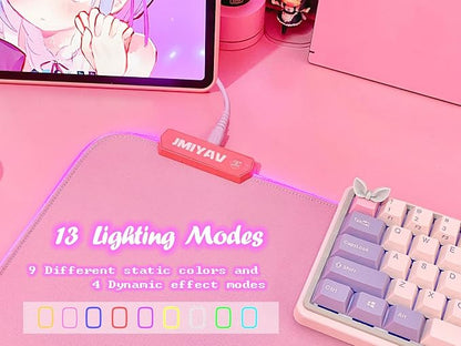 JMIYAV Pink RGB Gaming Mouse Pad 31.5x12 Inch PC XL Large Extended Glowing Led Light Up Desk Pad Non-Slip Rubber Base Computer Cute Mousepad Mat Desk Accessories Gaming Setup 31.5x12 Inch