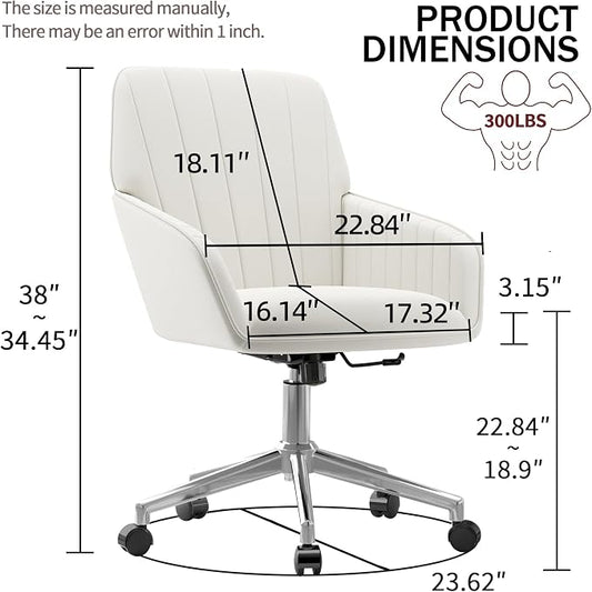 YISHENG Velvet Office Desk Chair with Silver Base, with Wheels,Modern Height Adjustable 360 Degree Swivel Upholstered Vanity Chairs with Arms for Living Room Bedroom,Cream