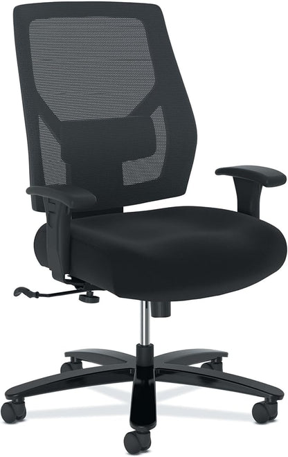 HON Crio Big and Tall Ergonomic Mesh Office Chair, Extra‑Wide High‑Back Desk Chair with Adjustable Arms, Lumbar Support, Heavy‑Duty Tilt Recline, Swivel Wheels, Black Frame, Black