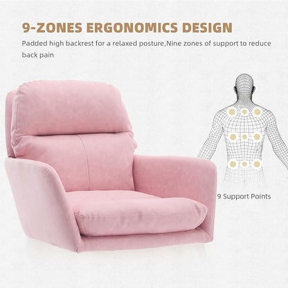 YITAI Adjustable Home Office Desk Chair with Comfy Square Mid-Back, Faux Leather 360 Swivel Upholstered Task Armchair with Wheels for Vanity Bedroom/Living Room,Pink