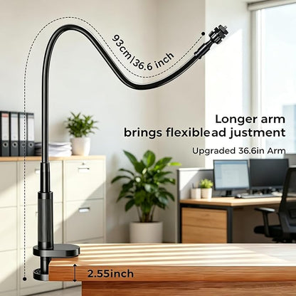 Webcam Stand Mount for Desk, Flexible Gooseneck Webcam arm Holder with Clamp, Web Camera Computer Stand Compatible with Action Camera Gopro C922 C930e C920S C920 C615 C960 C920x BRIO
