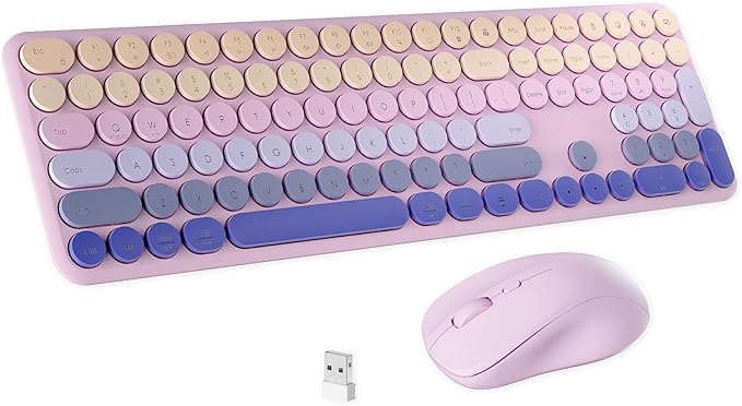 Wireless Keyboard and Mouse Combo with 110 Round Keycaps, Power Switch, and Scissor-Switch Typing Feel – Ideal for Office Use (Blush Pink)