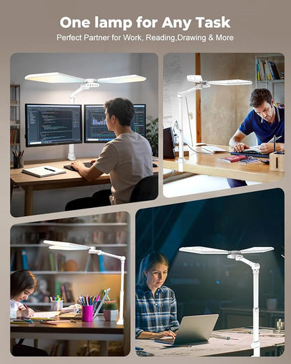 LED Desk Lamp with Clamp, 3600LM 448LEDs Ultra-Bright Architect Desk Light with Remote Control, Desk Light with Stepless Dimming and Stepless Color Temp, Memory Function for Study and Workbench, White