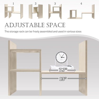 Jerry & Maggie Desktop Organizer Office Storage Rack Adjustable Wood Display Shelf, White, 5 Units, 16"L x 15.8"H x 6.8"W
