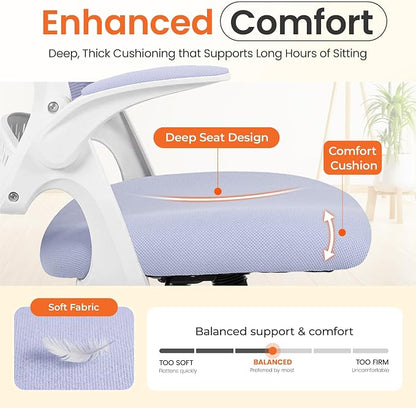 NEO CHAIR Office Chair Computer Desk Chair Ergonomic Gaming Comfy Mesh with Flip-up Arms Lumbar Support Adjustable Height Rolling Wheels for Home Office (Purple)