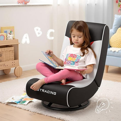 GTPLAYER Floor Gaming Chair Foldable Swivel Floor Chairs for Kids Boys Comfy Video Game Seat with 360° Multipurpose for Gamers, Bedroom or Game Room (Red/White)
