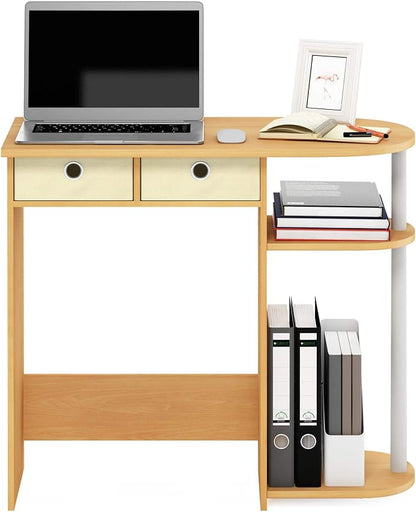 Furinno Go Green 32-Inch Oak Computer Desk, Office Desk with 2 Side Shelves and Storage Bins, Rectangular Home Office Desk, Gaming Desk for Home Office, Bedroom, Study Room, Light Beech