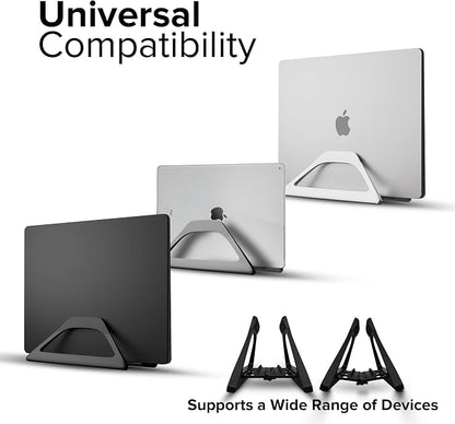 Elestoria Aluminum Vertical Laptop Stand with Gravity Auto-Lock – Adjustable Laptop Holder Vertical fits MacBook Pro/Air, Chromebook & Gaming Laptops up to 17.3" – Space-Saving Desktop Dock - Black