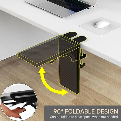 Sisyphy Ergonomics Desk Extender Tray, 11.8x5.9" Punch-Free Clamp on, Foldable Keyboard Drawer Tray, Table Mount Arm Wrist Rest Shelf, Computer Elbow Arm Support