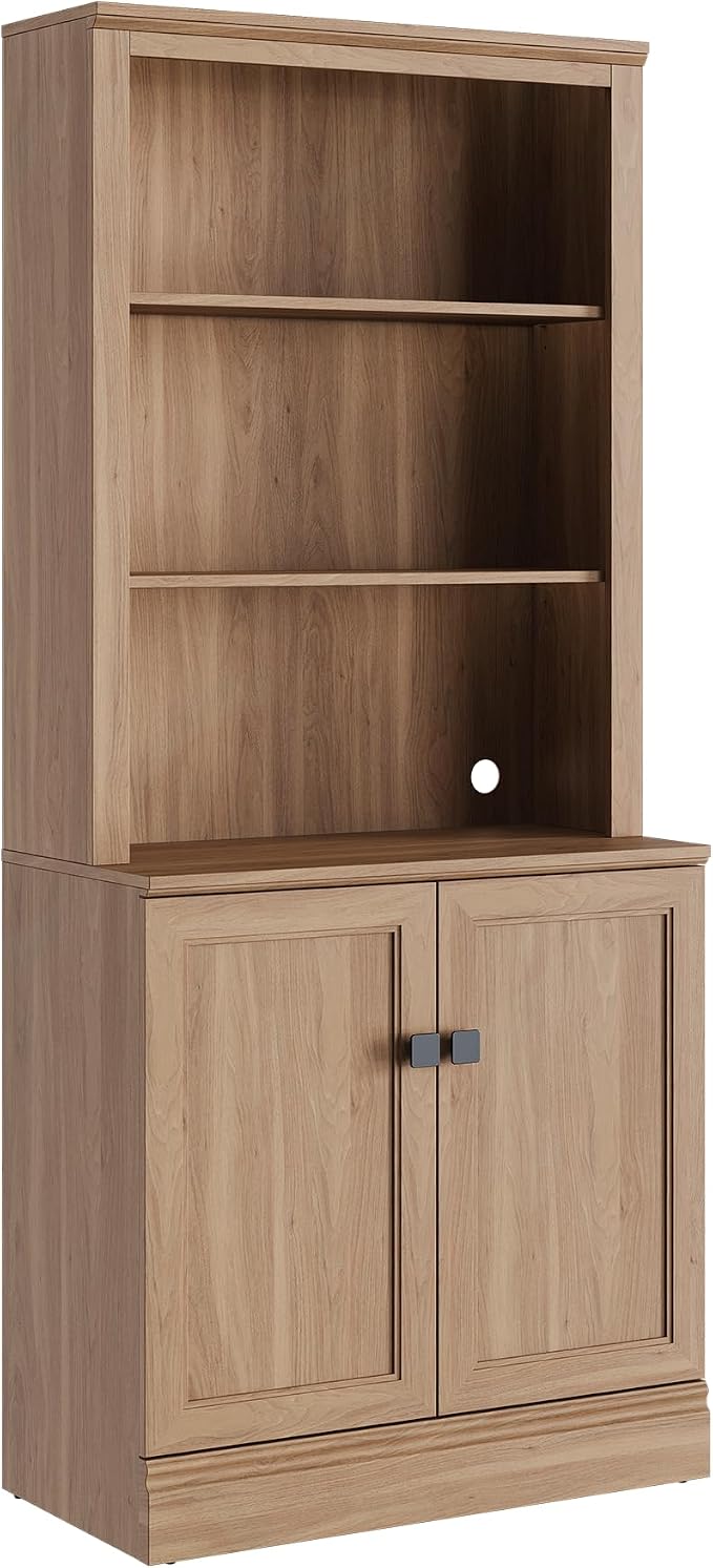 FENSULN 72 in Tall Bookshelf 5 Tiers Bookcase with Adjustable Shelves, Oak Bookcase with Storage Cabinet, Wood Freestanding Display Bookshelves for Home Office,Bedroom, Living Room(Pack 2)