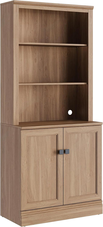 FENSULN 72 in Tall Bookshelf 5 Tiers Bookcase with Adjustable Shelves, Oak Bookcase with Storage Cabinet, Wood Freestanding Display Bookshelves for Home Office,Bedroom, Living Room(Pack 2)