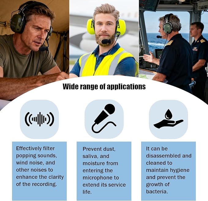 10Pack Aviation Muff Headphone Microphone Body Covers Wind Shields Boom Mic Windscreen Large Black Windshield Noise Sound Reduction High Density Foam for Peltor David Clark Tactical Headset h10-13.4