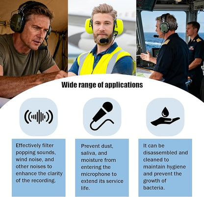 10Pack Aviation Muff Headphone Microphone Body Covers Wind Shields Boom Mic Windscreen Large Black Windshield Noise Sound Reduction High Density Foam for Peltor David Clark Tactical Headset h10-13.4