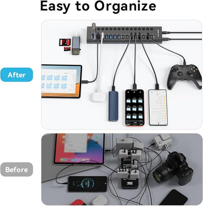Powered USB 3.2 Hub, ACASIS 16 Ports USB 3.2 Hub(8 USB-A 3.2 Ports+8 USB-C 3.2 Ports), Aluminum USB Hub Powered with 96W Power Adapter, USB Hub for PC/Laptop, Computer, Flash Drive, Printer, Camera