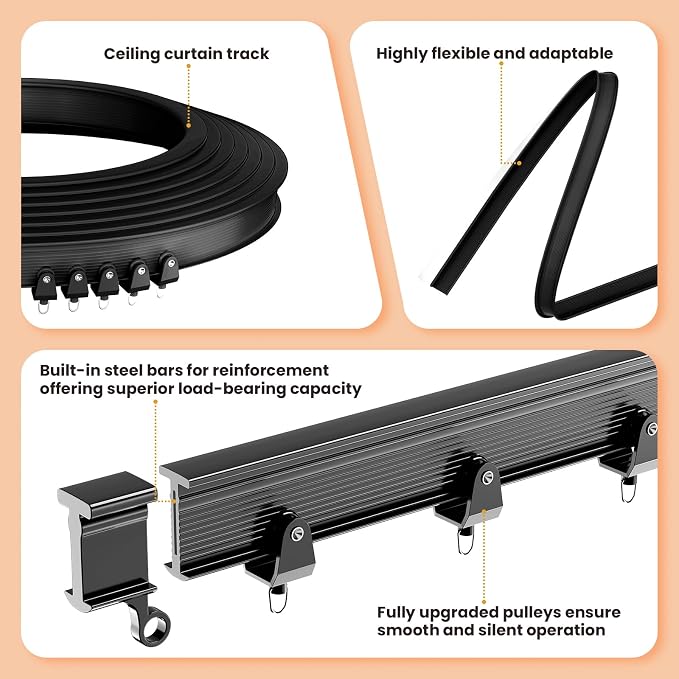 JILRON Accordion-Style Room Divider with Ceiling Track - Foldable Partition Curtain, Easy Installation(Black 100" W x 108" L-Pack of 1)