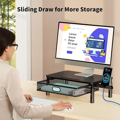 Zimilar Monitor Stand Riser with Metal Mesh Drawer, Height Adjustable with Phone Holder for Computer, Laptop, Printer, Notebook, Computer Monitor Stand with Storage