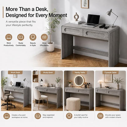 Writing Desk with 2 Drawers, Home Office Computer Desk for Small Spaces | Grey Study Desk for Bedroom, Compact Workstation Table, Vanity Desk for Apartment and Dorm Room