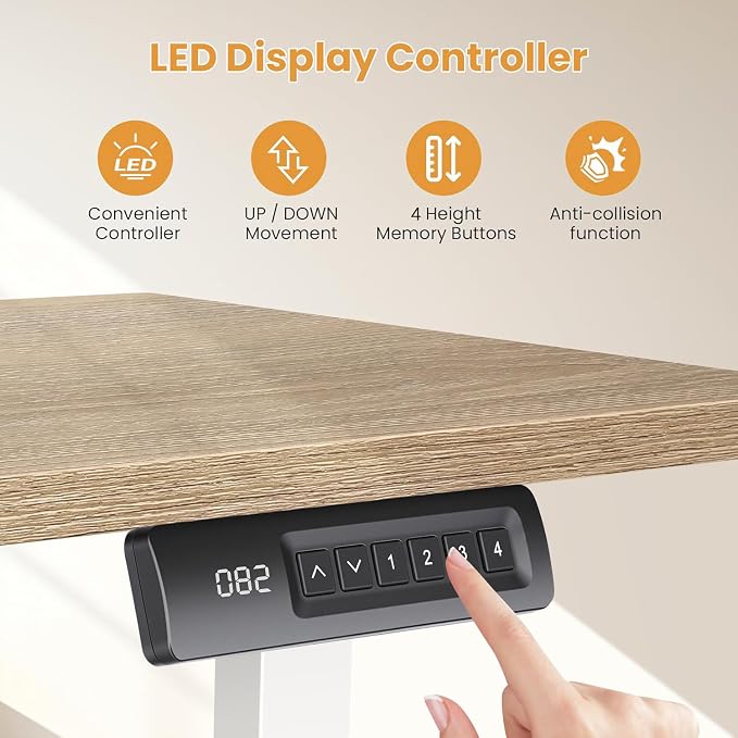 63” L Shaped Standing Desk with Charging Station, Supports Left and Right Swapping, Electric Height Adjustable Corner Stand Up Desk. Free Hook, Lockable Wheels,Mouse Pad,Oak