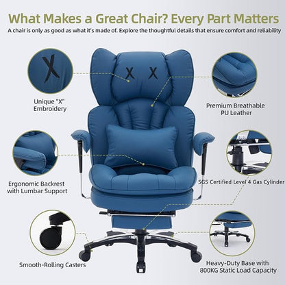 Efomao Big & Tall Desk Chair, Wide Executive Office Chair with Footrest Blue-LL