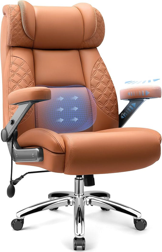 Big and Tall Office Chair for Heavy People, 500LBS Wide Seat Computer Desk Chair, Extra Large Executive Gaming Chair with Adjustable Lumbar Support and 5D Flip Arms, Comfy Heavy Duty Office Chair