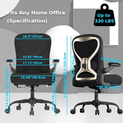 Office Desk Chair with Ergonomic Lumbar Support, Extra-Thick Seat Cushion, Flip-up Arms, Breathable Mesh Back, Computer Task Chair for Home Office