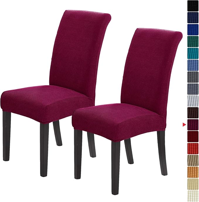 Stretch Chair Covers for Dining Room Set of 2, Removable Washable Dining Room Chair Covers, Dining Chair Slipcovers Seat Protector, Great for Home Upholstery and Banquet (Burgundy, 2 Pack)