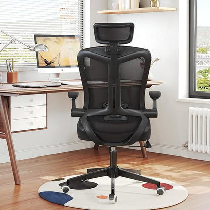 300 LBS Ergonomic Office Computer Mesh Chair - Adjustable Height Rolling Desk Chair with Flip-Up Armrests & High Back Support - Comfortable Swivel Task Chair for Home Office