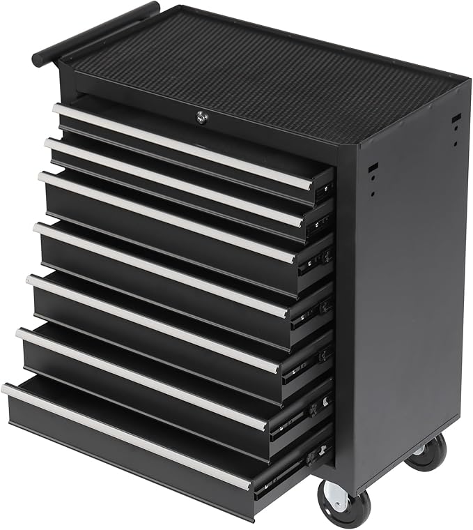 RYH 7 Drawers Rolling Tool Chest & Tool Box on Wheels | Heavy Duty Metal Cart with Ball Bearing Drawers | Fits US General Tool Box for Garage Storage (Black, 7 Drawers（29.6" H × 24.4" W × 13" D)