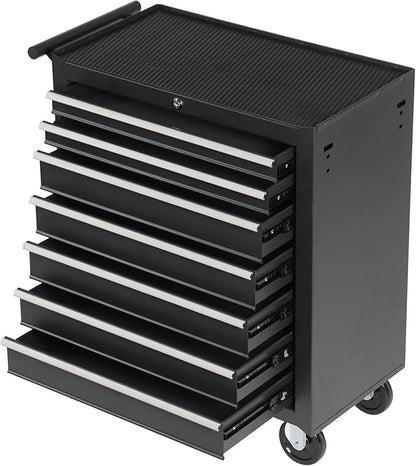 RYH 7 Drawers Rolling Tool Chest & Tool Box on Wheels | Heavy Duty Metal Cart with Ball Bearing Drawers | Fits US General Tool Box for Garage Storage (Black, 7 Drawers（29.6" H × 24.4" W × 13" D)