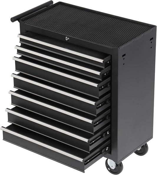RYH 7 Drawers Rolling Tool Chest & Tool Box on Wheels | Heavy Duty Metal Cart with Ball Bearing Drawers | Fits US General Tool Box for Garage Storage (Black, 7 Drawers（29.6" H × 24.4" W × 13" D)