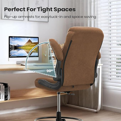 MAHOMICO Drafting Chair for Standing Desk – Tall Office Chair with Adjustable Height & Foot Ring, Flip-Up Arms, Lumbar Support – Comfortable Fabric Seat, Ideal Home Desk Chair