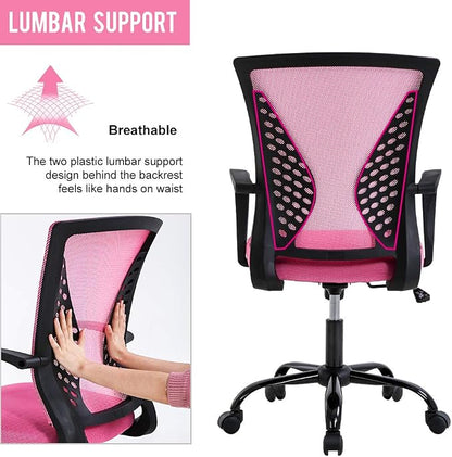 Office Chair Desk Chair Computer Chair with Lumbar Support Armrest Mid Back Rolling Swivel Task Adjustable Mesh Ergonomic Chair for Women Adults, Pink