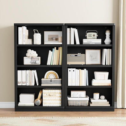 Rresyet 4 -Tier Bookcase, 31" Tall Book Shelf, 55” Wide Bookshelves, Wooden Bookcase Display Storage for Home Office, Living Room and Study Room (Black)
