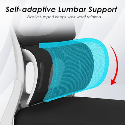 Soohow Office Chair, Mesh Ergonomic Office Chair with Lumbar Support, Comfy Swivel Computer Desk Chair with Flip Armrest Rolling Wheels for Home Study Room Office, White & Black