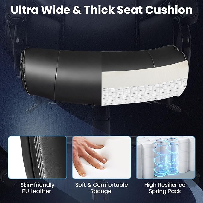 Giantex Big and Tall Office Chair 500lbs, Heavy Duty Executive Office Chair with 6 Massage Points, Extra Wide Seat, High Back Ergonomic Leather Reclining Swivel Computer Chair, Home Office Desk Chairs