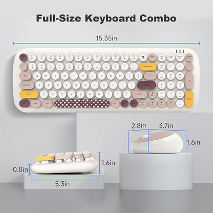MOFII Wireless Keyboard and Mouse Combo, Full-Size Retro Typewriter-Style Wireless Keyboard with Optical Mouse for Computer/Laptop/Windows/Mac (Off White Colorful)