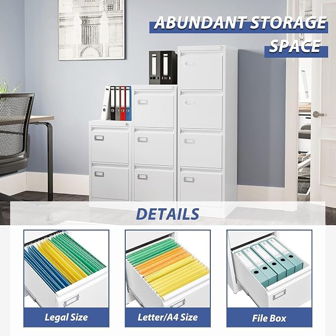 4 Drawer File Cabinet,Metal Filing Cabinets with Lock,18" Deep Vertical Filing Cabinets for Home Office,Steel Storage Cabinet fits Letter/Legal/A4 Size