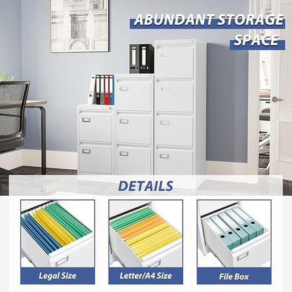 4 Drawer File Cabinet,Metal Filing Cabinets with Lock,18" Deep Vertical Filing Cabinets for Home Office,Steel Storage Cabinet fits Letter/Legal/A4 Size