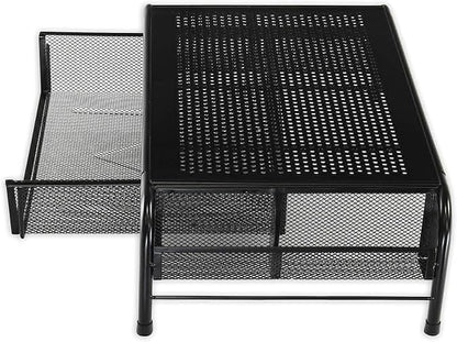Simple Houseware Metal Desk Monitor Stand Riser with Organizer Drawer, Black