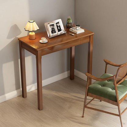Solid Wood Desk with Drawers - 31.5" Narrow Desks for Small Spaces, Mid Century Modern Desks, Small Wooden Vintage Computer Writing Desk, Study Table for Home Office Bedroom, Walnut
