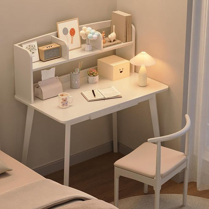 IOTXY Small Writing Desk with Hutch - 39.4" Work Computer Study Table with Drawer for Home and Office, White