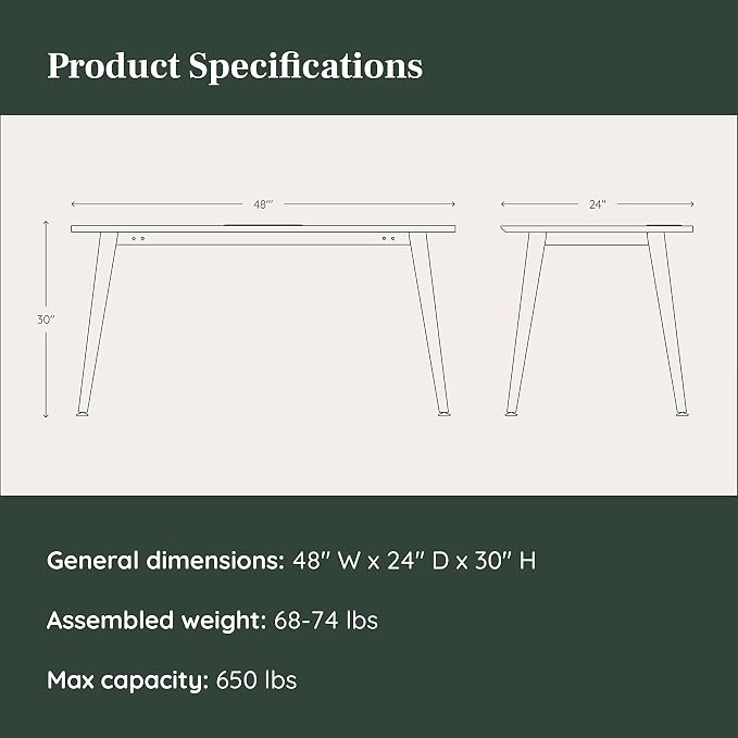 Branch Office Desk - Modern Home Office Desk - Efficient Cable Management and Fast Assembly - Compact Workstation for Home or Apartment - 48” Walnut Top - Mirror Base