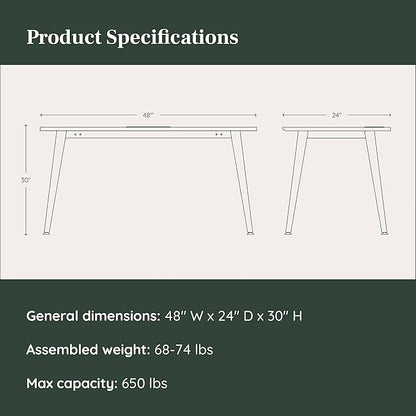 Branch Office Desk - Modern Home Office Desk - Efficient Cable Management and Fast Assembly - Compact Workstation for Home or Apartment - 48” Fog Top - White Base